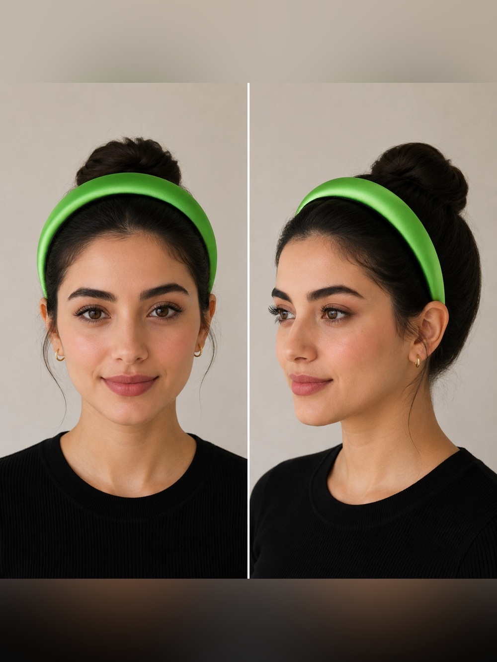 Padded Satin Headband in Neon Green